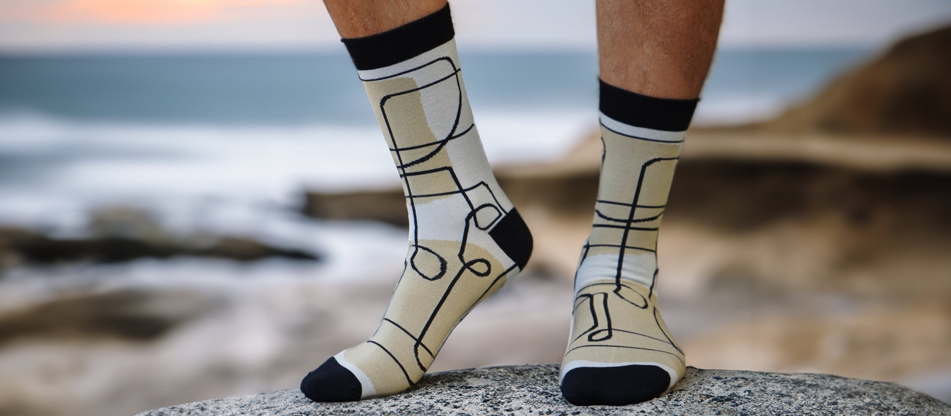 Men's Bamboo Crew Socks Collection, Featuring French Bulldog Bamboo Crew Socks with Beach Background