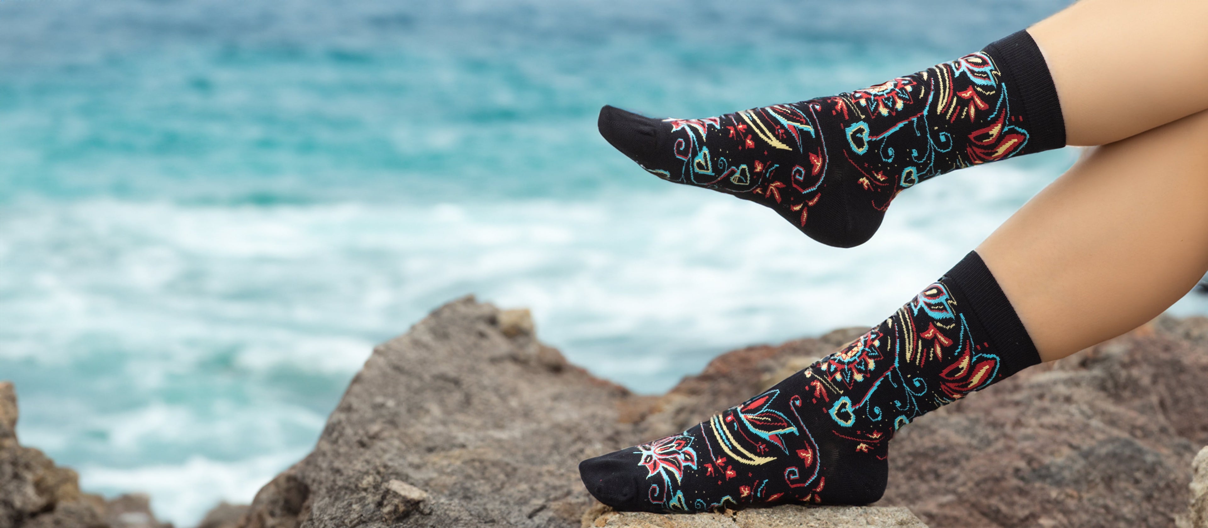 Women's Bamboo Socks Collection, Featuring Colorful Lotus Boho Crew Socks