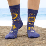 Celestial Bamboo Crew Socks for Ladies, Sun Moon and Star Crew Socks for Ladies Made from Sustainable Bamboo