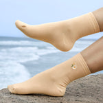 Daisy Embroidered Women's Bamboo Sock, Ladies Floral Tan Dainty Bamboo Sock