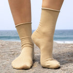 Roll-top Gold Sparkly Lurex Bamboo Socks for Women, Women's Gold Shimmer Roll Top Socks Made from Bamboo