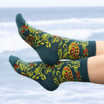 Green Flowers Ladies Bamboo Socks, Floral Bamboo Crew Socks for Women