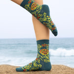 Green Flowers Ladies Bamboo Socks, Floral Bamboo Crew Socks for Women