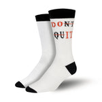 Bamboo Gym Socks for Men, "Don't Quit" White Bamboo Tube Socks for Men with Black Accents