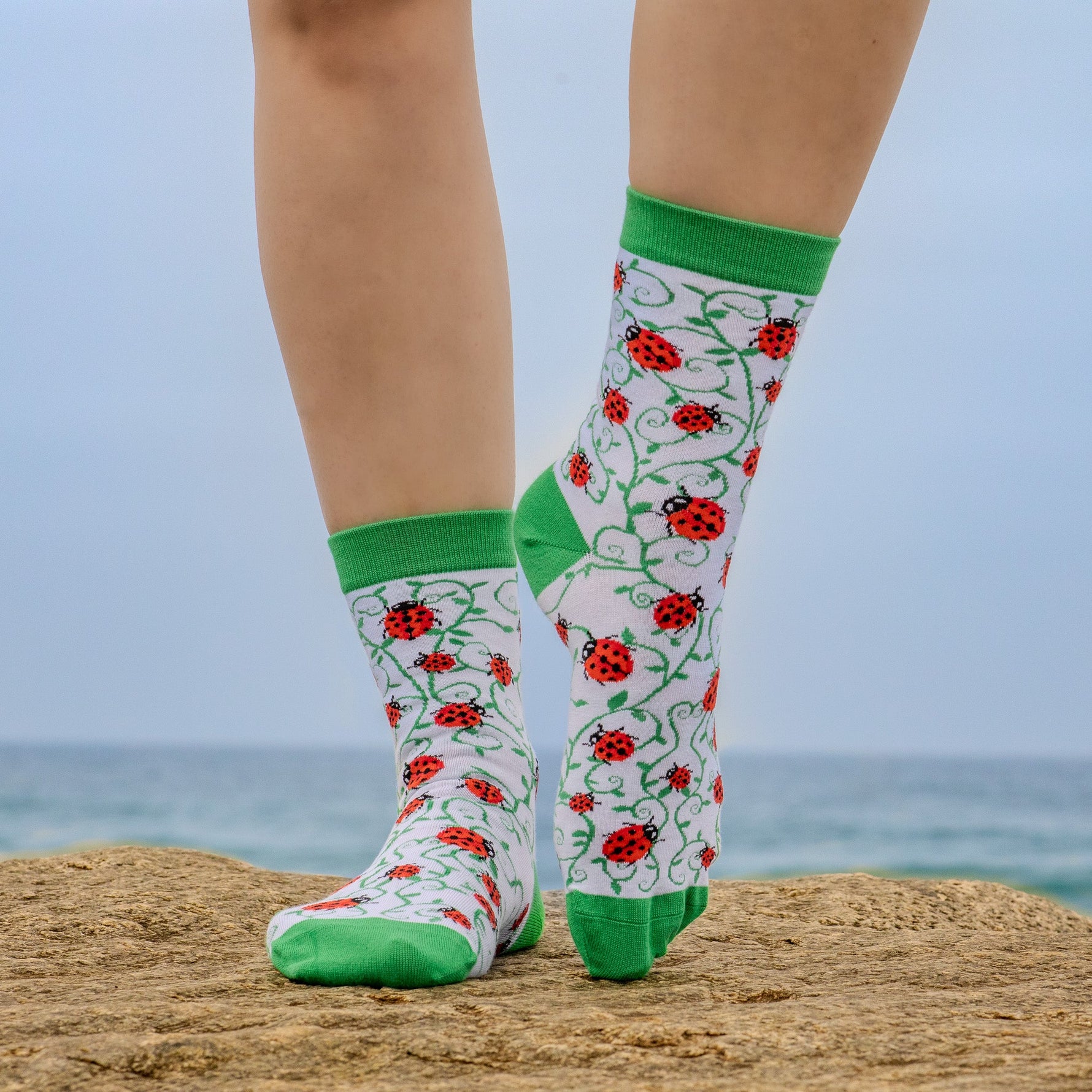 Ladybug Crew Socks for Women Made from Sustainable Bamboo, Ladybug Bamboo Cute and Soft Socks for Women