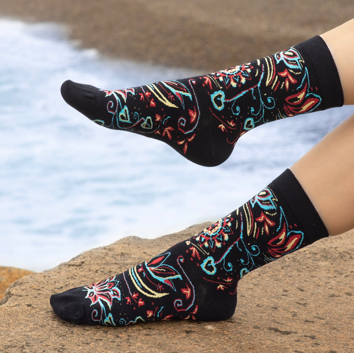 Lotus Colorful Bamboo Crew Socks for Women, Boho Crew Socks for Women Made from Sustainable Bamboo