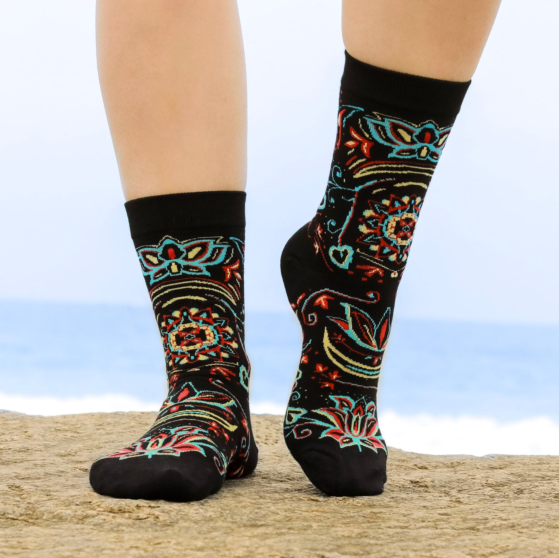 Lotus Colorful Bamboo Crew Socks for Women, Boho Crew Socks for Women Made from Sustainable Bamboo