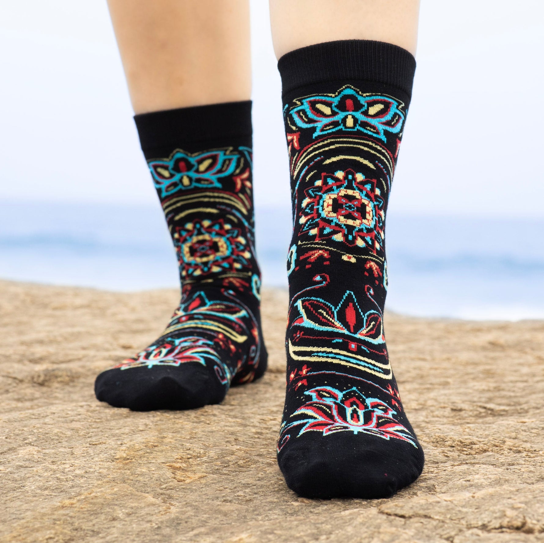 Lotus Colorful Bamboo Crew Socks for Women, Boho Crew Socks for Women Made from Sustainable Bamboo