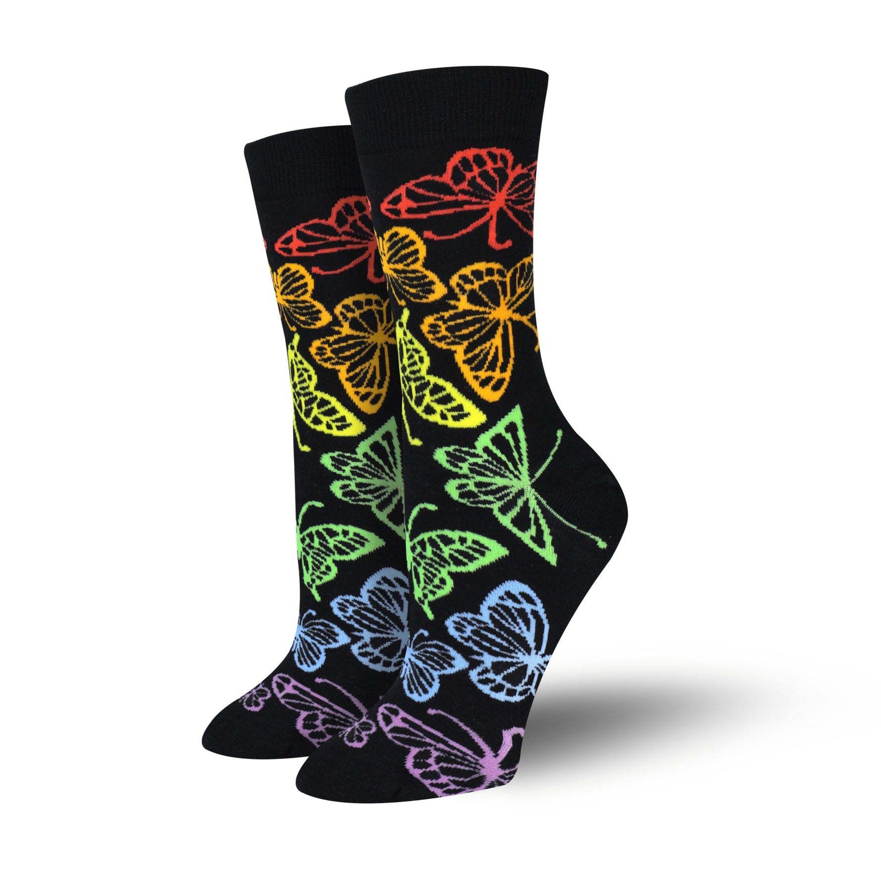 Rainbow Butterfly Women's Bamboo Socks, Colorful Bamboo Crew Socks for Women