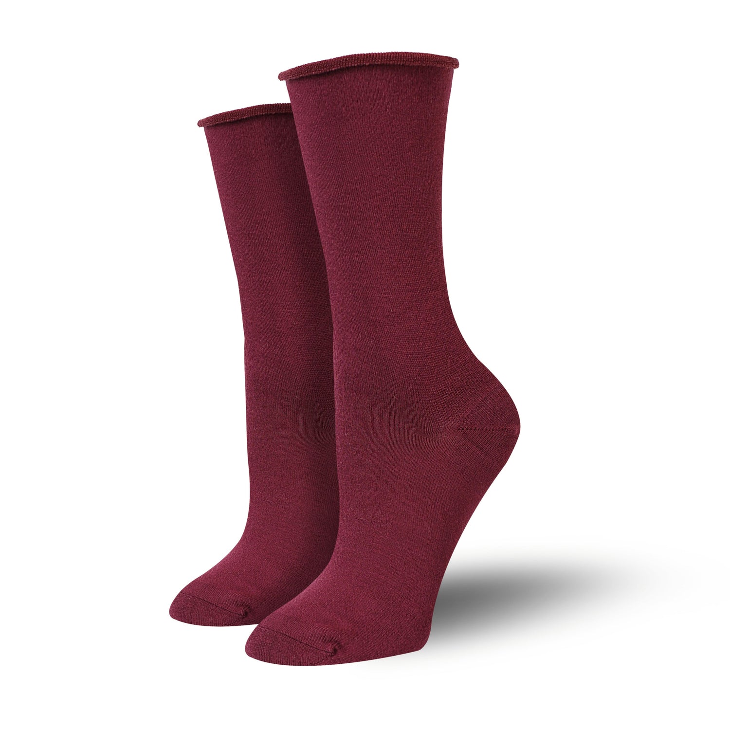 Red Roll-Top Women's Bamboo Crew Socks, Socks That Won't Cut Off Circulation