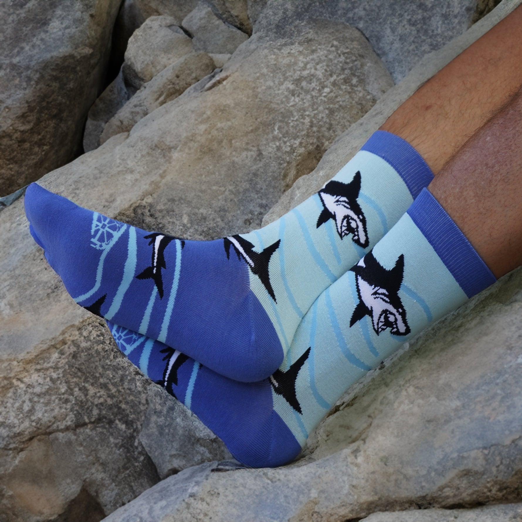 Shark Bamboo Crew Socks for Men, Underwater Shark Socks for Men Made from Sustainable Bamboo Underwater Scene