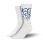 Men's White Tube Socks with Blue "Keep Life Simple" Text, Men's White Bamboo Crew Socks