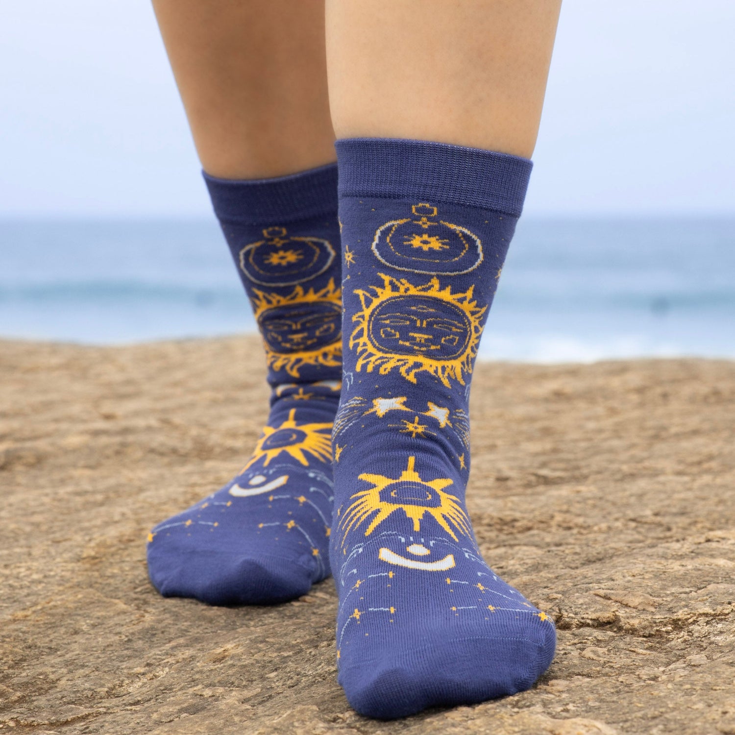 Celestial Bamboo Crew Socks for Ladies, Sun Moon and Star Crew Socks for Ladies Made from Sustainable Bamboo