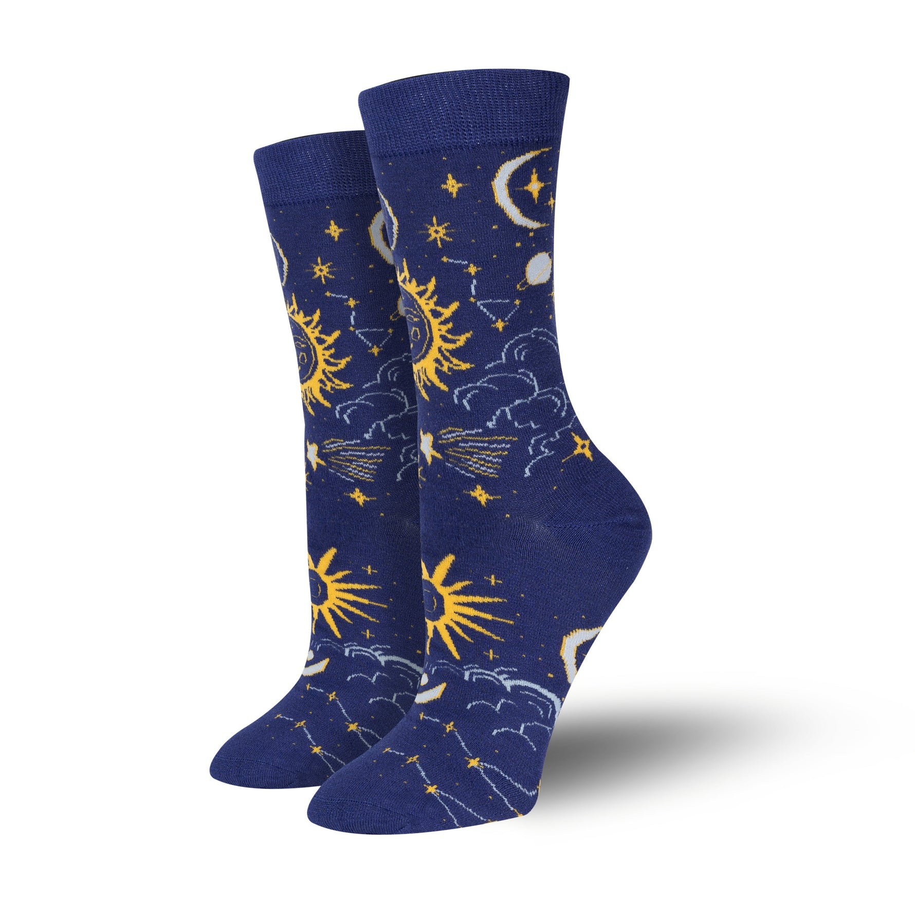 Celestial Bamboo Crew Socks for Ladies, Sun Moon and Star Crew Socks for Ladies Made from Sustainable Bamboo