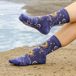 Celestial Bamboo Crew Socks for Ladies, Sun Moon and Star Crew Socks for Ladies Made from Sustainable Bamboo