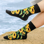 Floral Sunflower Bamboo Socks for Women, Sunflower Crew Socks Made from Sustainable Bamboo