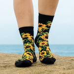 Floral Sunflower Bamboo Socks for Women, Sunflower Crew Socks Made from Sustainable Bamboo