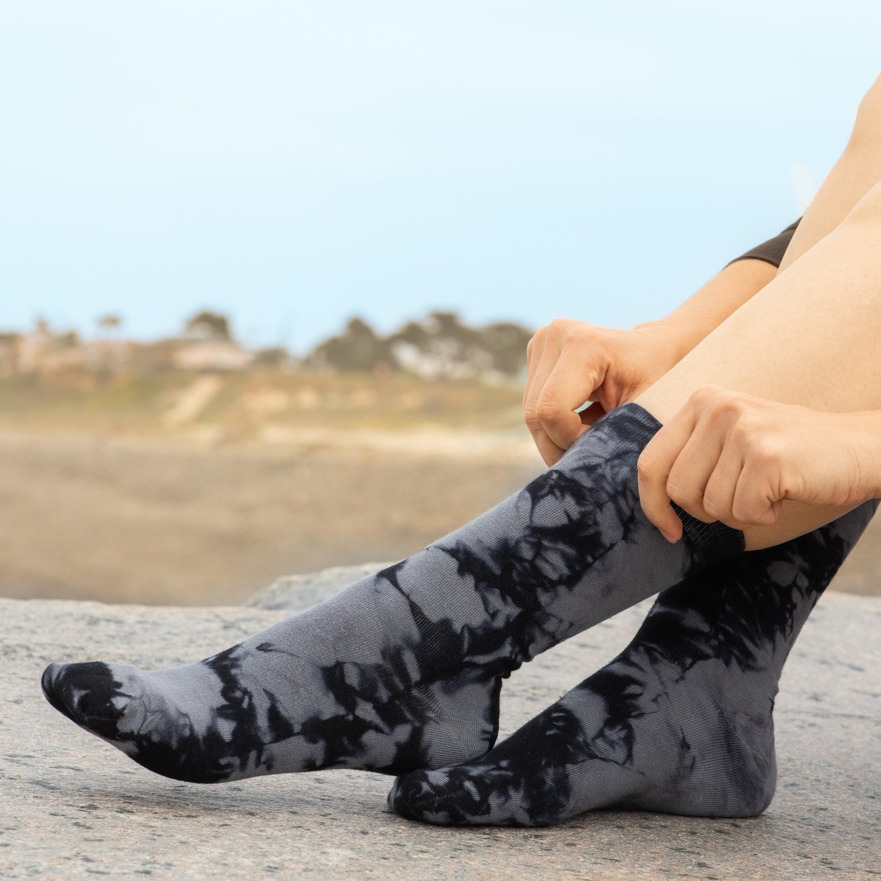 Unisex Black and Gray Tie Dye Bamboo Socks, Mens and Womens Hand Dyed Bamboo Tie-Dye Socks