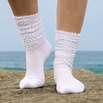 White Scrunch Bamboo Socks for Women Made from Sustainable Bamboo